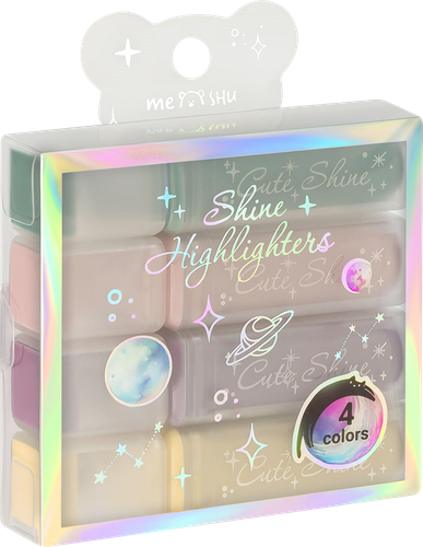 Набор текстовыделителей MESHU Shiny, 4 цвета, пастельные цвета c глиттером, 1–5мм, картинка