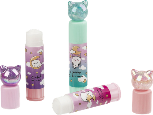 Клей-карандаш MESHU Crystal Kitten с топпером, ПВП, в ассортименте, 8г, вид