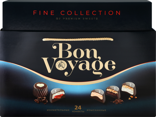 Набор конфет подарочный BON VOYAGE PREMIUM ассорти, синяя коробка в сумочке, 370г, фотография