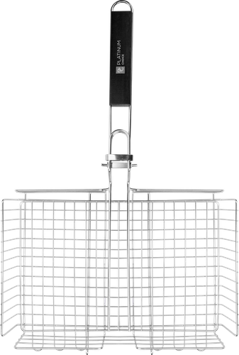 Решетка-гриль PLATINUM CHOICE р. XL объемная усиленная со съемной ручкой, 26х38(63)х5,5см, нержавеющая сталь, дерево, Арт. 11100001, картинка