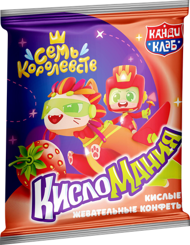 Конфеты жевательные КАНДИ КЛАБ Кисломания Дабл Фрукт со вкусом апельсина и клубники, 14г, фотография