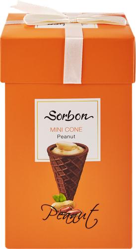 Конфеты SORBON мини-рожок арахис и воздушные зерна, 200г, крупный план