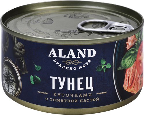 Тунец ALAND с томатной пастой, кусочки, 185г, изображение