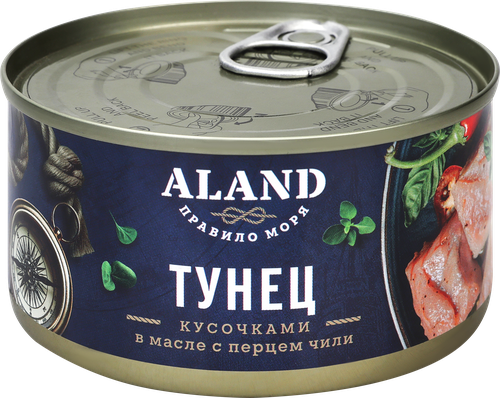 Тунец ALAND в масле с перцем чили, кусочки, 185г, детальное фото