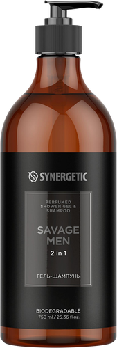 Гель для душа мужской SYNERGETIC 2в1 Savage Men, 750мл, детальное фото