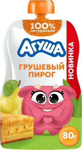 Пюре фруктово-злаковое АГУША Грушевый пирог, со злаками, с 8 месяцев,  80г, фотография