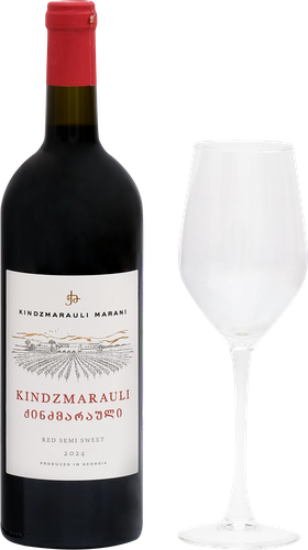 Вино KINDZMARAULI MARANI Оригинал красное полусладкое + бокал, п/у, 0.75л, картинка