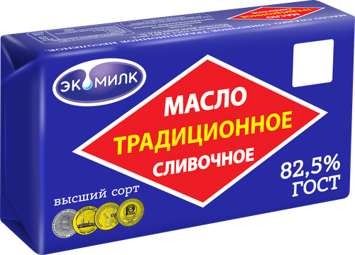 Масло сладкосливочное ЭКОМИЛК Традиционное несоленое 82,5%, без змж, 160г, картинка