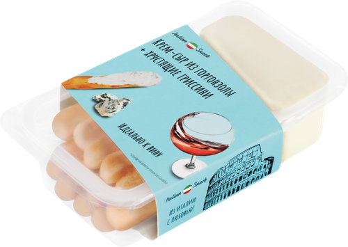 Ассорти ITALIAN SNACK Крем-сыр с голубой плесенью 55%+гриссини, без змж, 50г, фотография