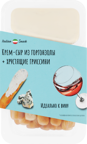 Ассорти ITALIAN SNACK Крем-сыр с голубой плесенью 55%+гриссини, без змж, 50г, вид