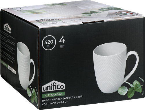 Набор кружек UNIFICO Alessandra, 12,2см, костяной фарфор, 4шт, крупный план