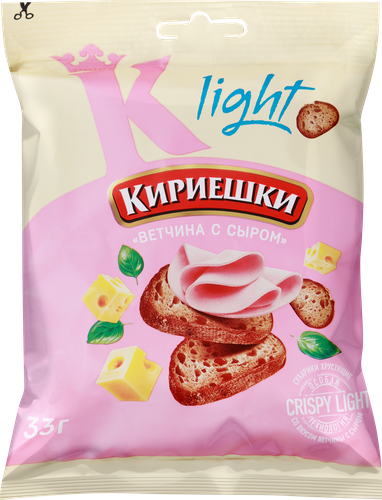 Сухарики хрустящие КИРИЕШКИ Light, со вкусом ветчины и сыра, 33г, фото