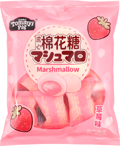 Маршмеллоу ТОММИ ПИГ с текучей начинкой, со вкусом клубники, 60г, фотография