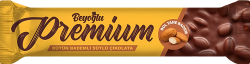 Шоколад молочный BEYOGLU Premium с цельным миндалем, 75г, крупный план