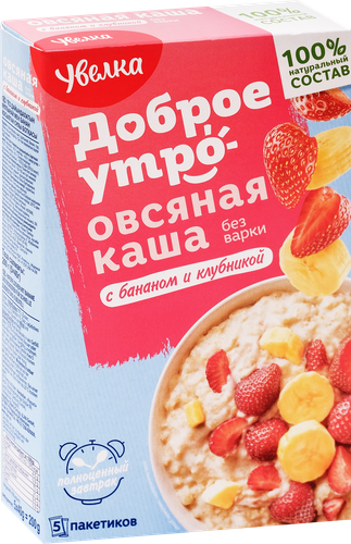 Каша овсяная УВЕЛКА с бананом и клубникой, 200г, крупный план