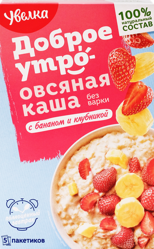 Каша овсяная УВЕЛКА с бананом и клубникой, 200г, крупный план