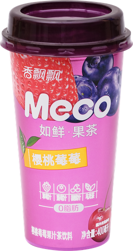 Напиток MECO Фруктовый чай со вкусом Вишня, черника и клубника, 0.4л, крупный план