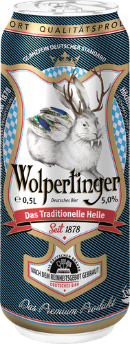 Пиво светлое WOLPERTINGER Das Traditionelle Helle Традиционное фильтрованное пастеризованное 5,0%, 0.5л, крупный план