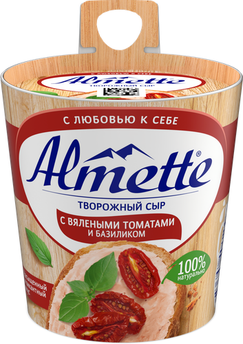Сыр творожный HOCHLAND Almette с вялеными томатами и базиликом 60%, без змж, 150г, вид