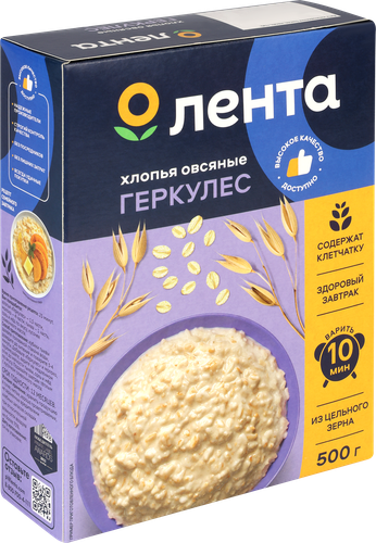 Хлопья овсяные ЛЕНТА Геркулес, 500г, фотография