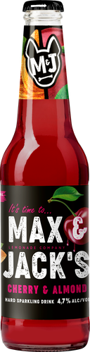Напиток MAX&JACKS Cherry Almond изготовленный на основе пива нефильтрованный пастеризованный осветленный 4,7%, 0.4л