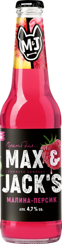 Напиток MAX&JACKS Raspberry Peach изготовленный на основе пива нефильтрованный пастеризованный осветленный 4,7%, 0.4л