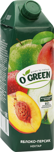 Нектар O'GREEN Яблочко, персик, 1л, вид