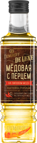 Настойка DEMIROFF De Luxe Медовая с перцем на липовом меду 40%, горькая, 0.25л