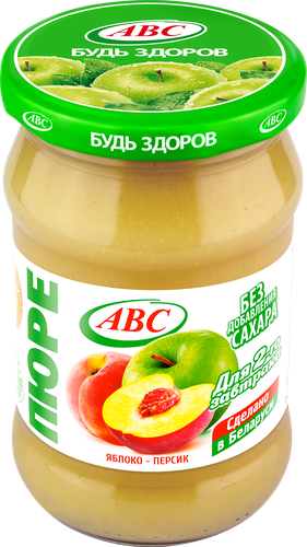 Пюре фруктовое АВС Яблочно-персиковое, 280г, крупный план
