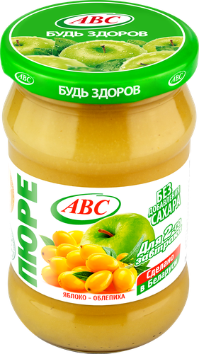 Пюре фруктово-ягодное ABC Яблочно-облепиховое, 280г, крупный план