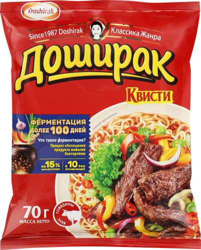 Лапша DOSHIRAK Квисти со вкусом говядины, 70г, крупный план