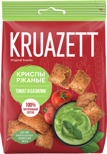 Сухарики-криспы ржаные KRUAZETT с томатом и базиликом, 70г, фото