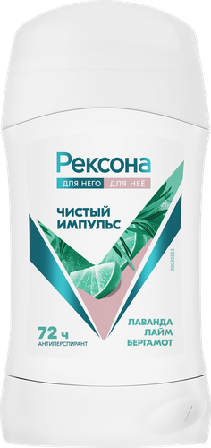 Дезодорант-антиперспирант стик унисекс REXONA Чистый импульс, 40мл, крупный план