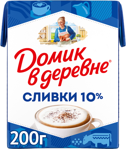 Сливки стерилизованные ДОМИК В ДЕРЕВНЕ 10%, без змж, 200г, изображение