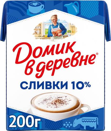 Сливки стерилизованные ДОМИК В ДЕРЕВНЕ 10%, без змж, 200г, вид