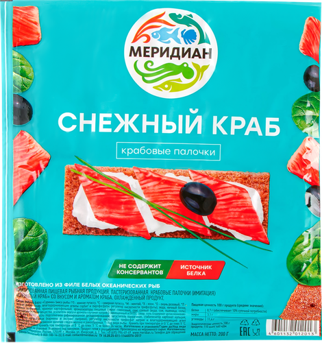 Крабовые палочки МЕРИДИАН Снежный краб (имитация), 200г, изображение