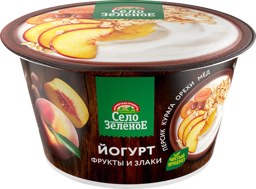 Йогурт СЕЛО ЗЕЛЕНОЕ Персик, курага, орехи, мед 3,2%, без змж, 180г, картинка