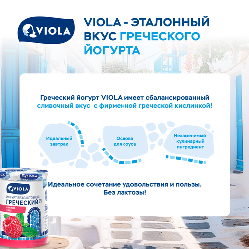 Йогурт VIOLA Free Греческий безлактозный с малиной и мятой 3%, без змж, 140г, фотография