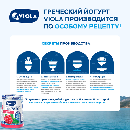 Йогурт VIOLA Free Греческий безлактозный с малиной и мятой 3%, без змж, 140г, фотография