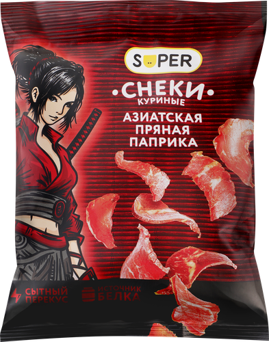 Снеки сырокопченые SUPER Азиатская пряная паприка, из курицы, 70г, фотография
