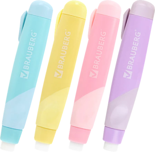 Ластик BRAUBERG Rewind, выдвижной, 11,2х2,1х2,4см, белый, пастельные цвета, в ассортименте, картинка