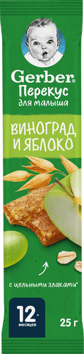 Батончик фруктово-злаковый GERBER Виноград и яблоко, с 12 месяцев, 25г, детальное фото