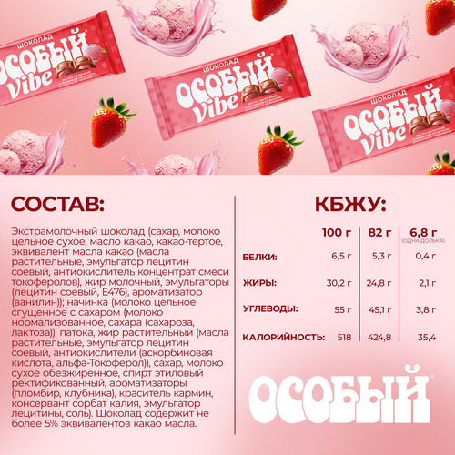 Шоколад молочный Ф.КРУПСКОЙ Особый со вкусом клубничное мороженое, 82г, картинка