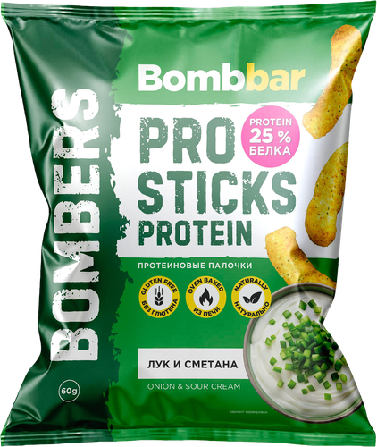 Палочки кукурузные протеиновые BOMBBAR со вкусом лук и сметана, 60г, вид