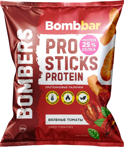 Палочки кукурузные протеиновые BOMBBAR со вкусом вяленые томаты, 60г, крупный план