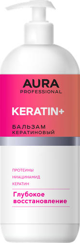 Бальзам для волос AURA Professional Глубокое восстановление, кератин, 850мл, крупный план