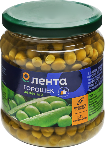 Горошек зеленый ЛЕНТА, 475г, картинка