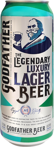 Пиво светлое GODFATHER THE LEGENDARY LUXURY LAGER BEER фильтрованное пастеризованное 5,0%, 0.5л, фотография