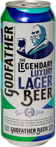 Пиво светлое GODFATHER THE LEGENDARY LUXURY LAGER BEER фильтрованное пастеризованное 5,0%, 0.5л, вид