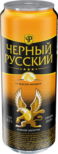 Напиток пивной ЧЕРНЫЙ РУССКИЙ со вкусом миндаля пастеризованный 6,5%, 0.45л, фотография
